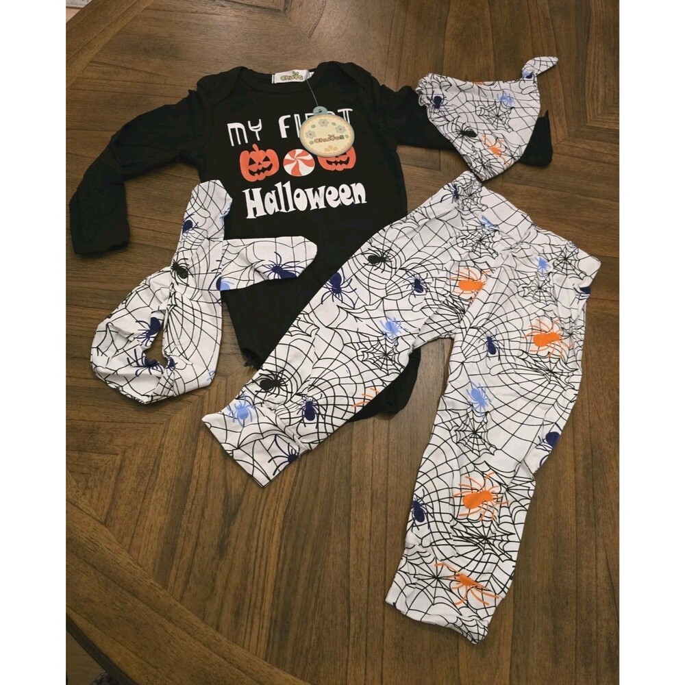 ChuYa My First Halloween Baby Outfit Size 100 4 Piece Spider Web Set NWT